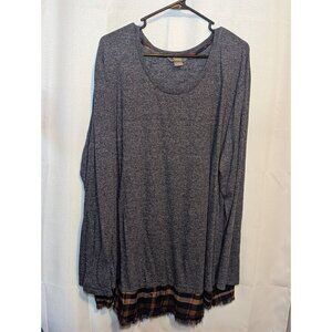 Natural Reflections Women's Steel-Blue Lagenlook Twofer Long Sleeve T-Shirt 3X